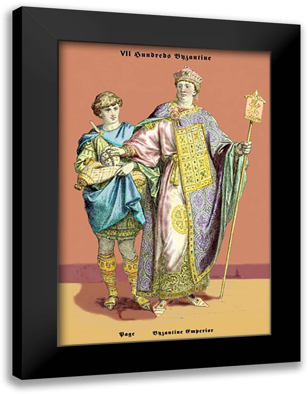 Page and Byzantine Emperor , 8th Century 16x22 Black Modern Wood Framed Art Print Poster by Brown, Richard