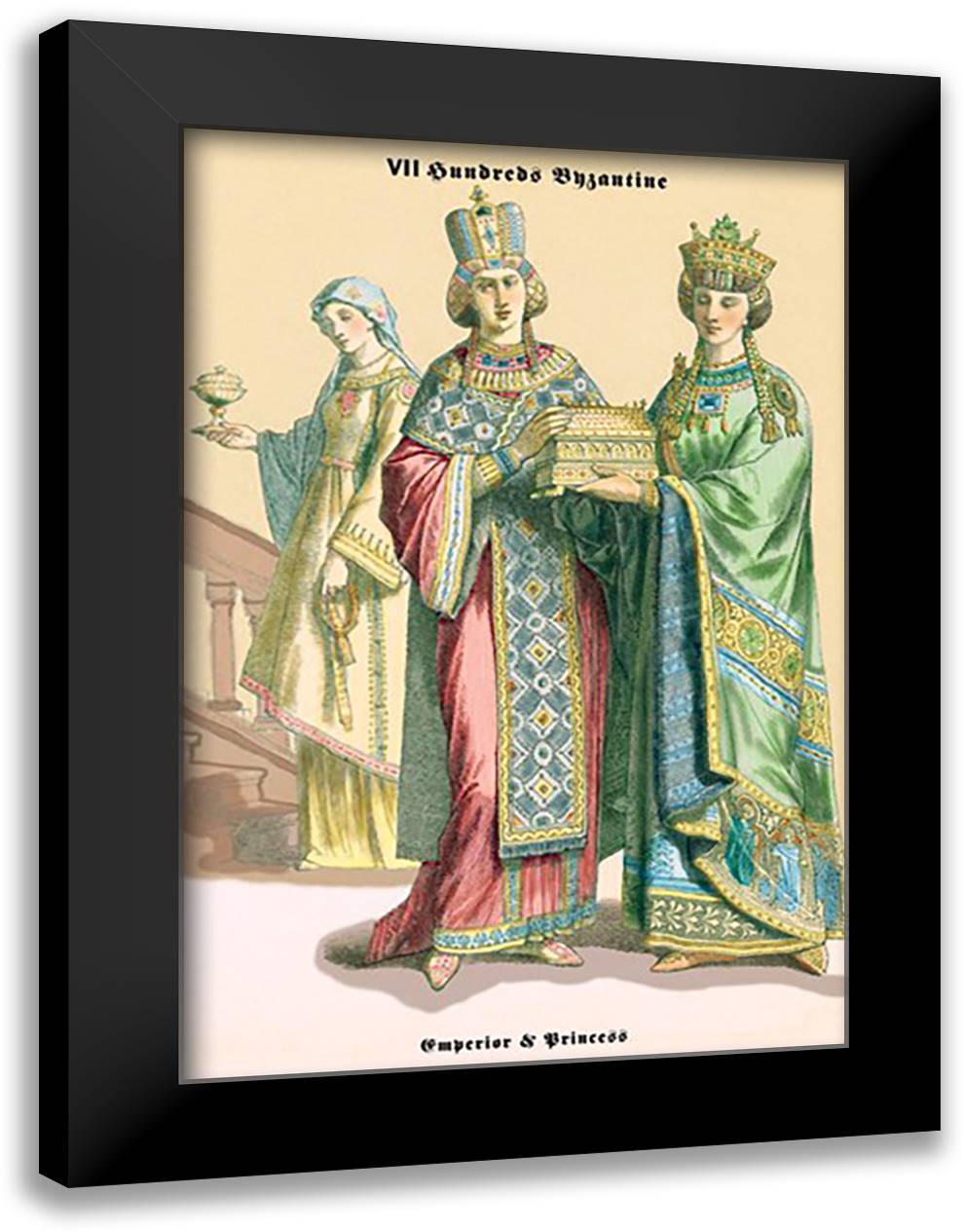 Emperor and Princess of Byzantine, 8th Century 16x22 Black Modern Wood Framed Art Print Poster by Brown, Richard