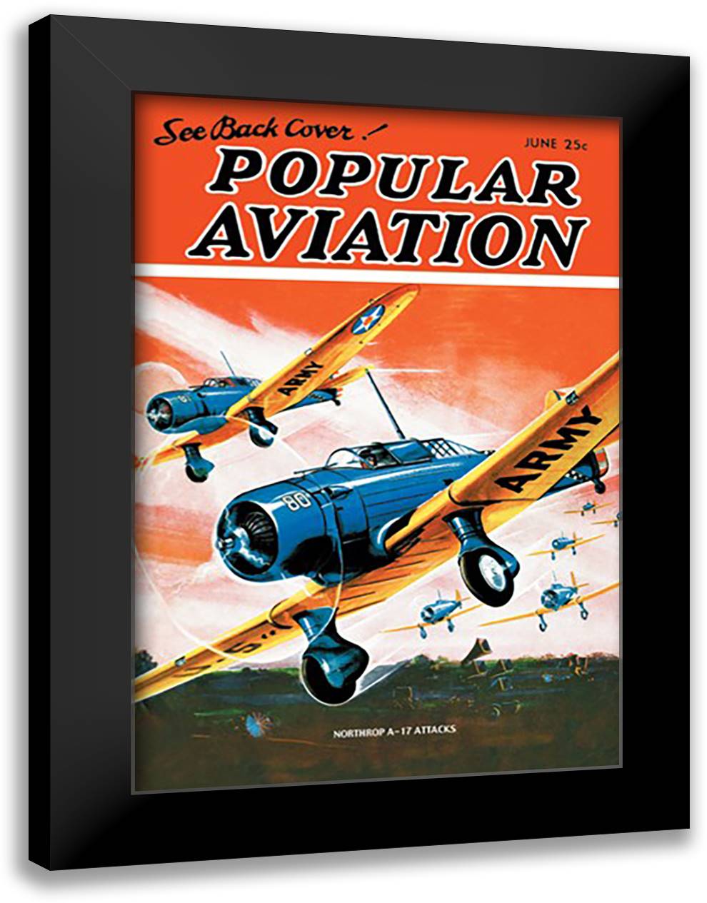 Northrop A-17 Attacks 16x22 Black Modern Wood Framed Art Print Poster