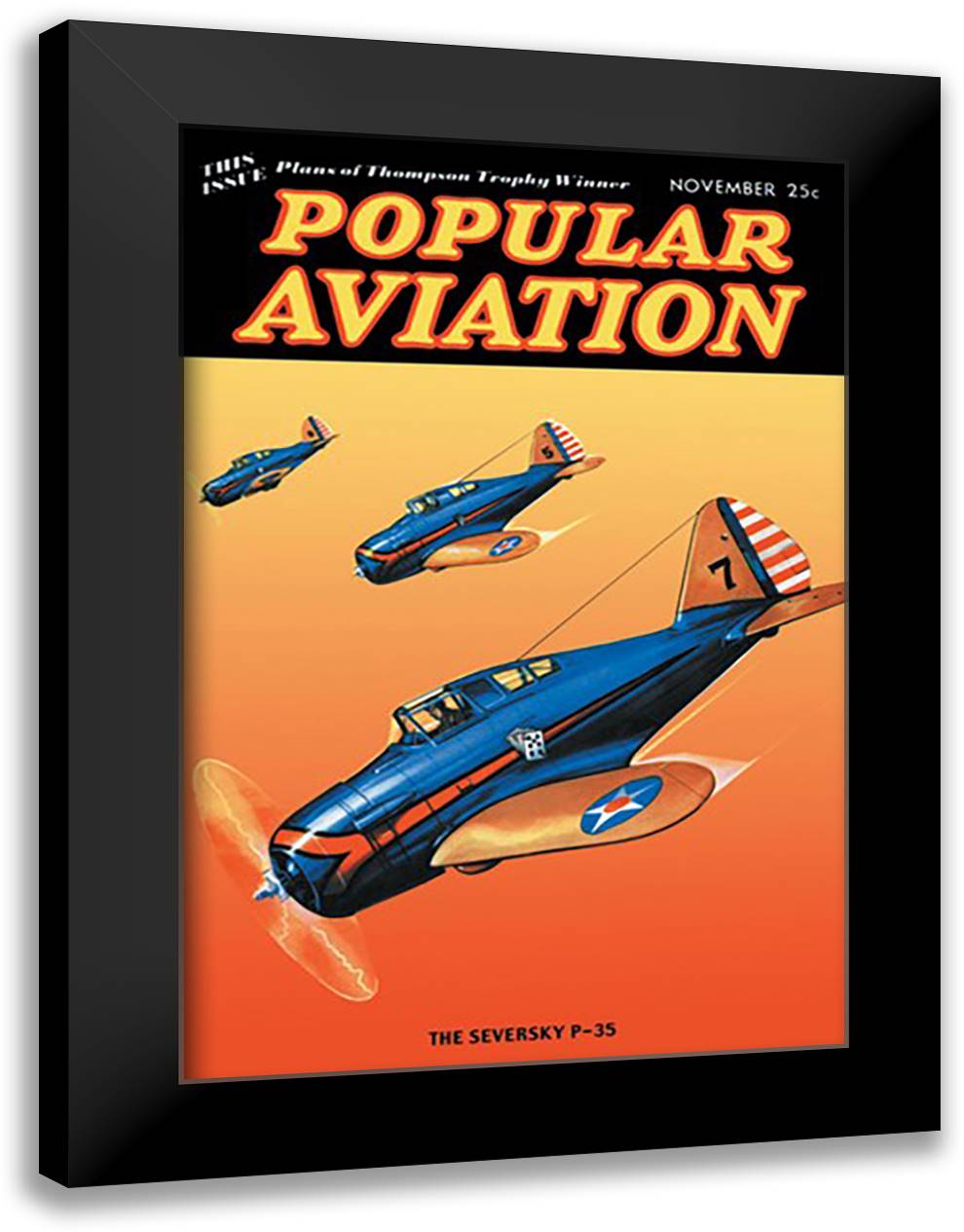 Seversky P-35 16x22 Black Modern Wood Framed Art Print Poster by Bollin, Herman R.