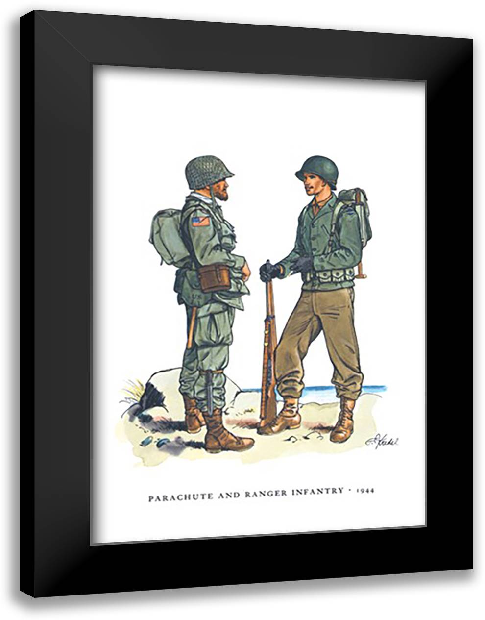 Parachute and Ranger Infantry, 1944 16x22 Black Modern Wood Framed Art Print Poster
