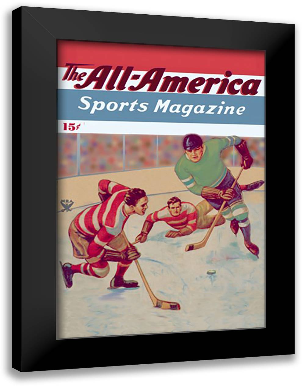 Two Players Converge on Puck 16x22 Black Modern Wood Framed Art Print Poster by Schaare, C.R.