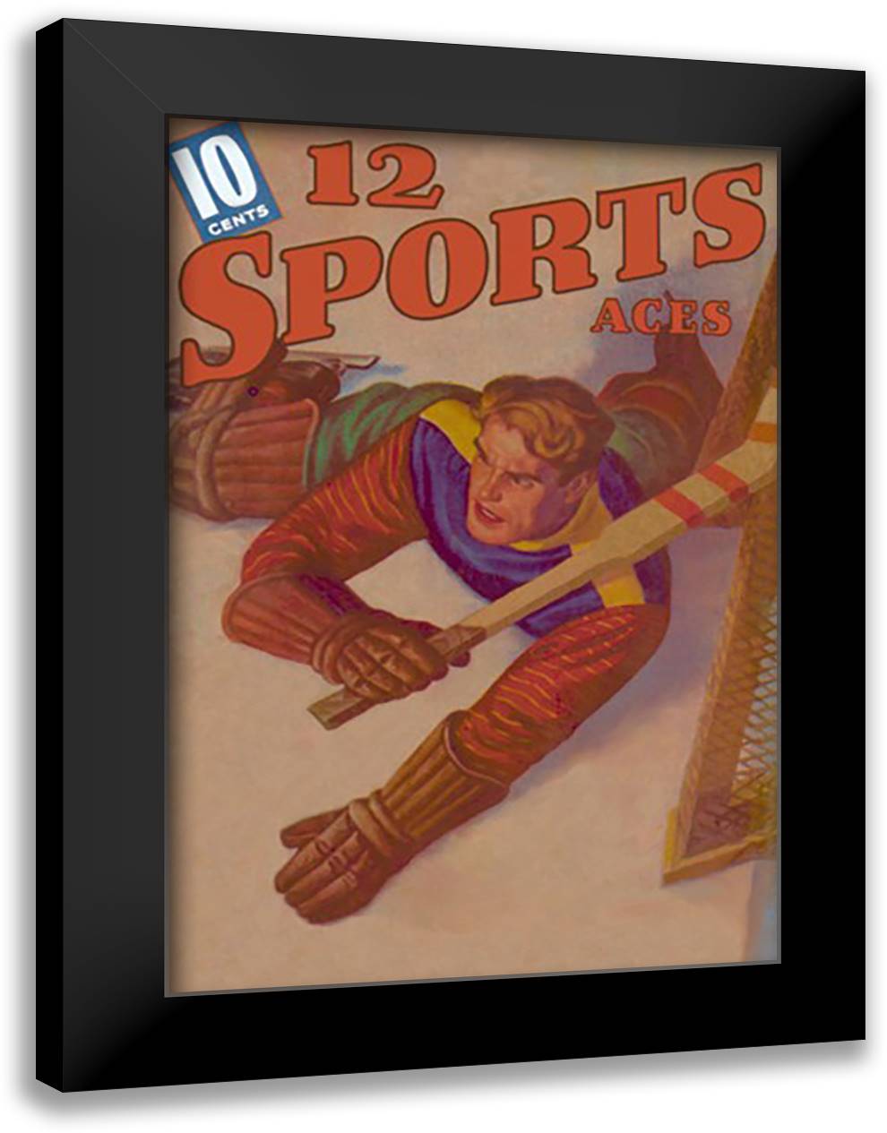 Goalie Sprawled Out on the Ice 16x22 Black Modern Wood Framed Art Print Poster