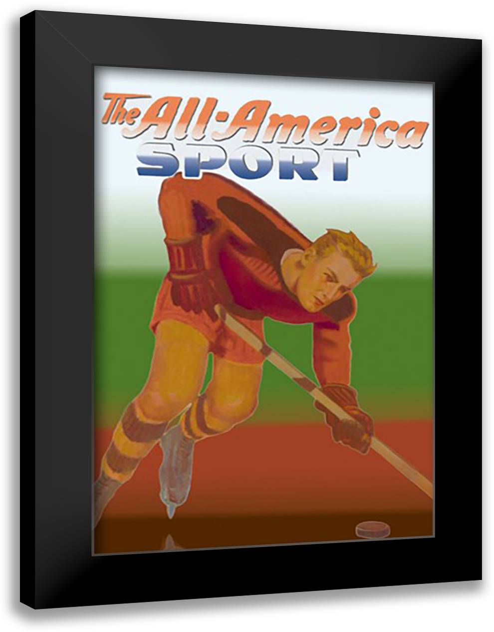 Player Handles Puck 16x22 Black Modern Wood Framed Art Print Poster