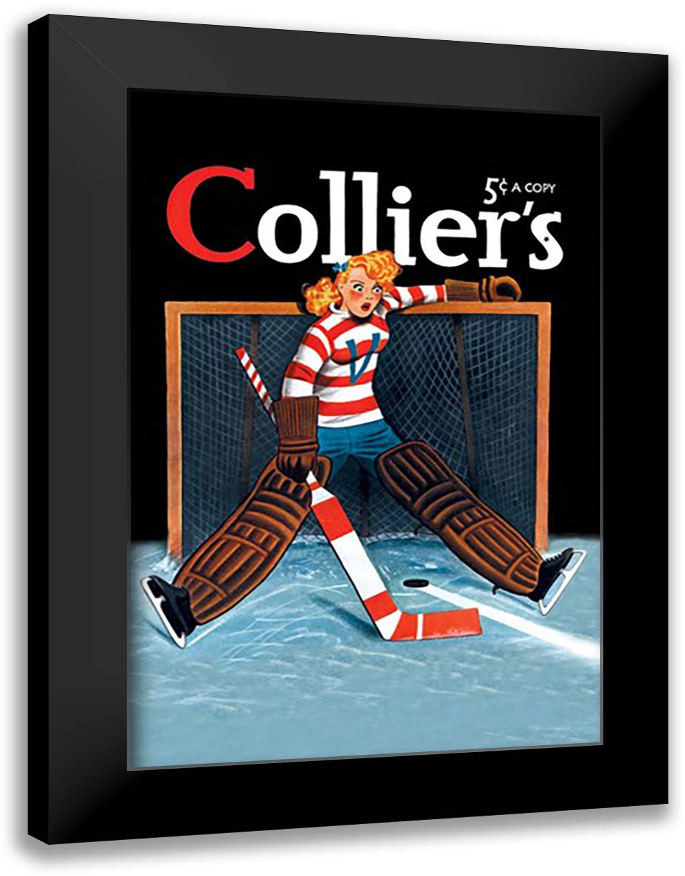 Young Girl Goalie 16x22 Black Modern Wood Framed Art Print Poster by Colliers