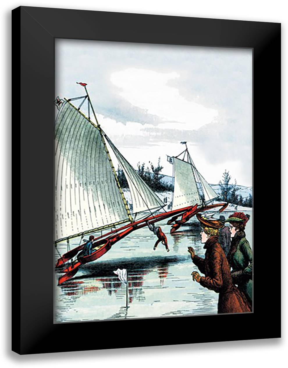 Ice Sailing Mishap 16x22 Black Modern Wood Framed Art Print Poster
