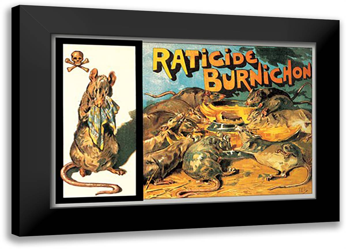 Raticide Burnichon 22x16 Black Modern Wood Framed Art Print Poster by Steinlen, Theophile-Alexandre