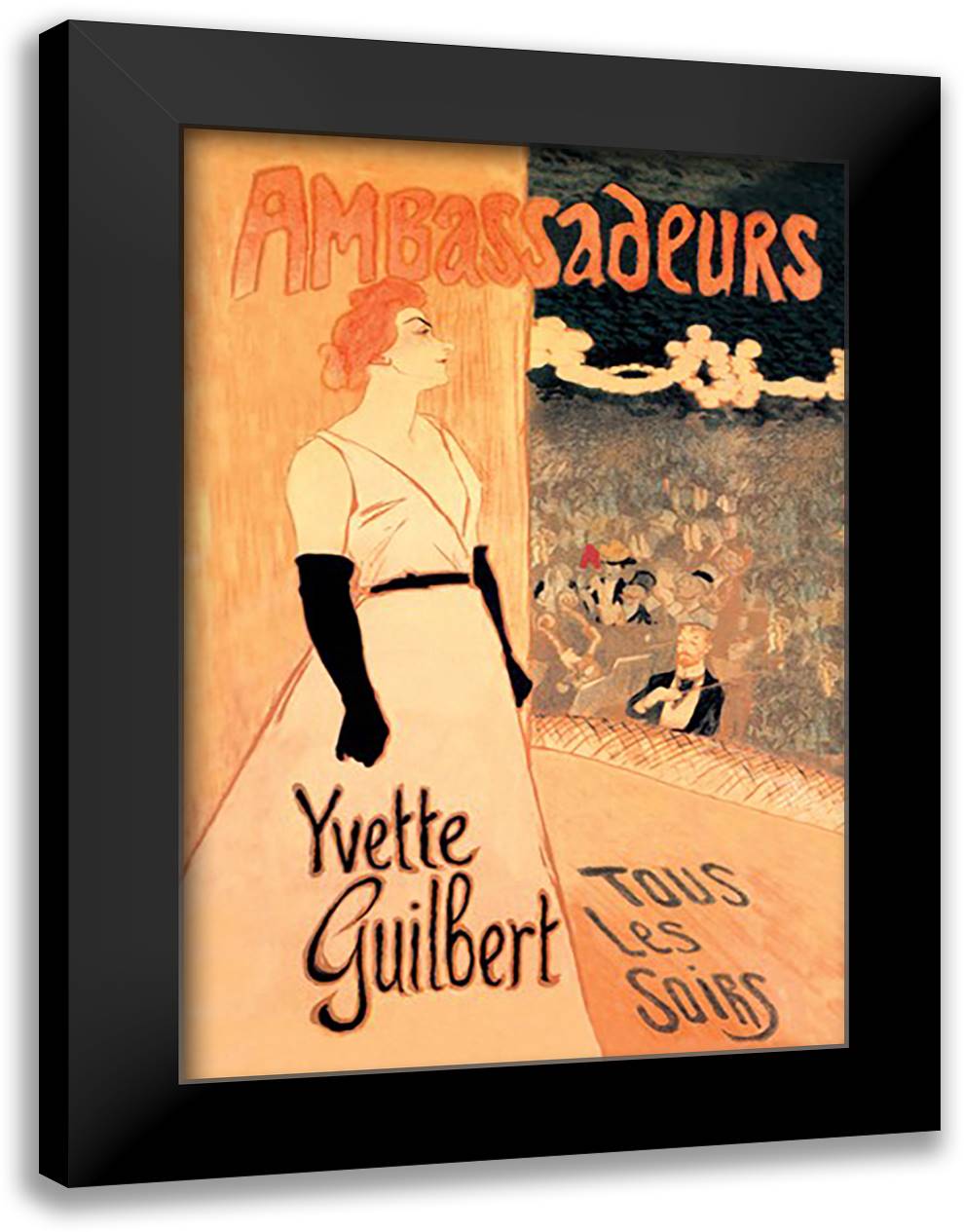 Ambassadeurs: Yvette Guilbert, Tous les Soirs 16x22 Black Modern Wood Framed Art Print Poster by Steinlen, Theophile-Alexandre