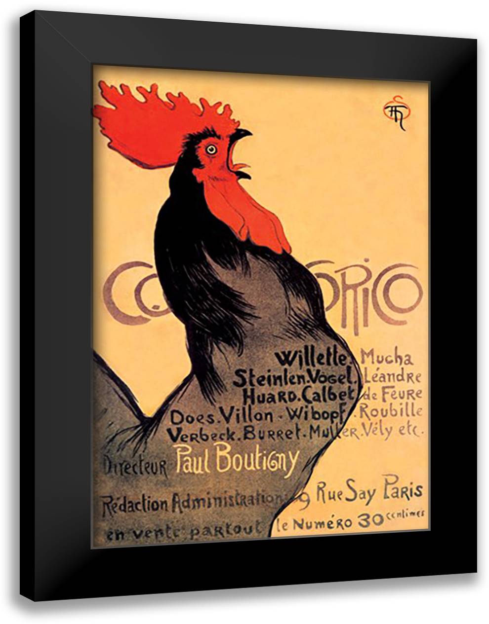 Cocorico 16x22 Black Modern Wood Framed Art Print Poster by Steinlen, Theophile-Alexandre
