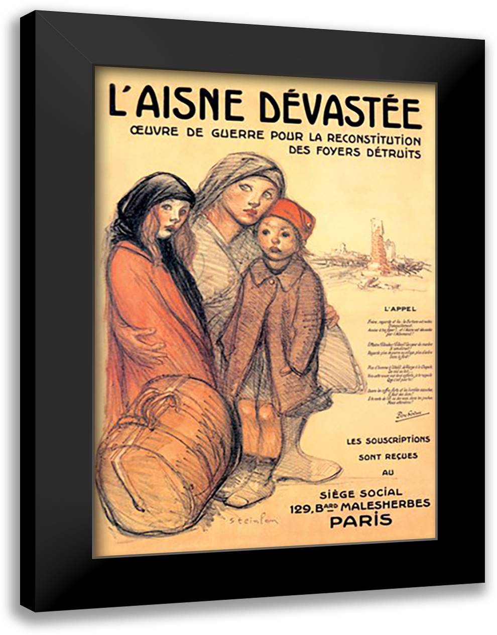 Aisne Devastee 16x22 Black Modern Wood Framed Art Print Poster by Steinlen, Theophile-Alexandre