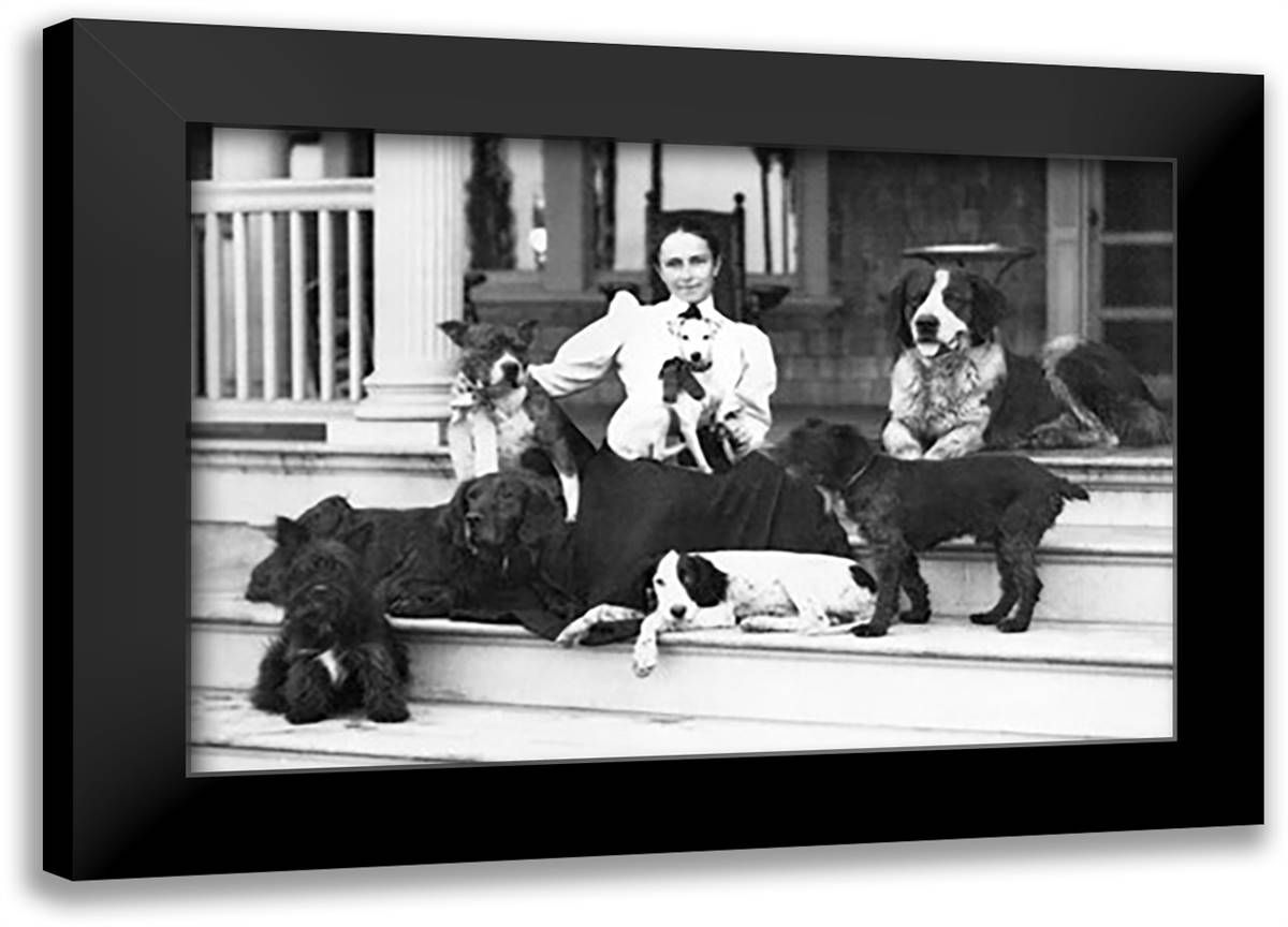 Mrs. Patten and Her Seven Dogs 22x16 Black Modern Wood Framed Art Print Poster