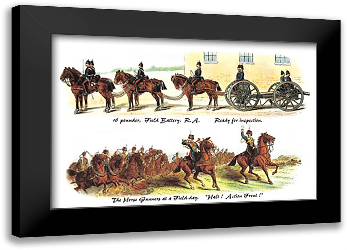 Field Battery Ready for Inspection and Horse Gunners at a Field-Day 22x16 Black Modern Wood Framed Art Print Poster by Simkin, Richard