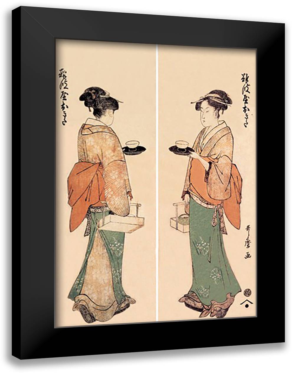 Tea House Girl 16x22 Black Modern Wood Framed Art Print Poster by Utamaro, Kitagawa