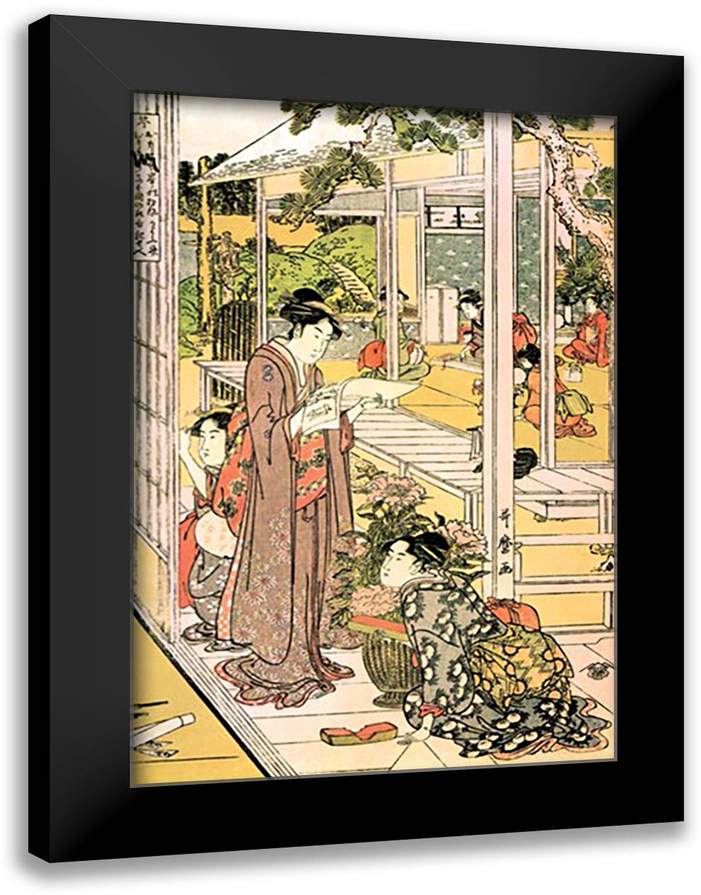 Domestic Scene 16x22 Black Modern Wood Framed Art Print Poster by Utamaro, Kitagawa