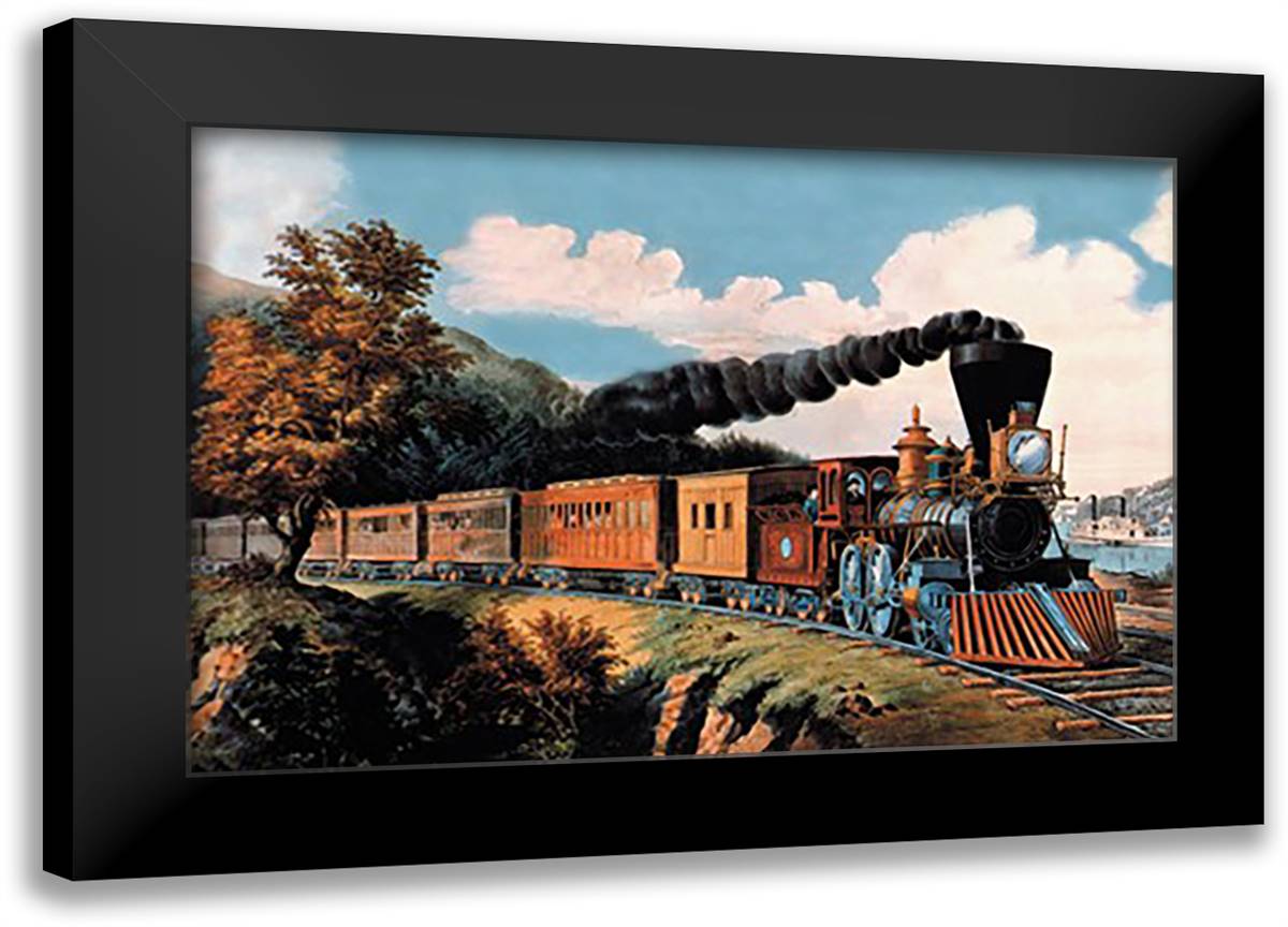 Steam Locomotive 22x16 Black Modern Wood Framed Art Print Poster by Currier, Nathaniel