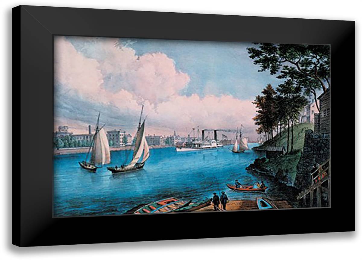 Blackwell Island 22x16 Black Modern Wood Framed Art Print Poster by Currier and Ives