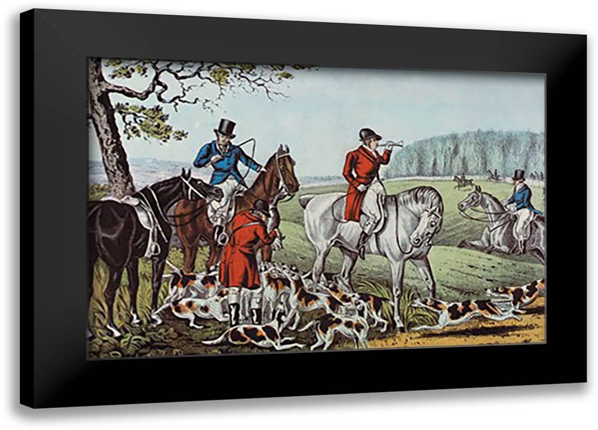 Fox Hunt 22x16 Black Modern Wood Framed Art Print Poster by Currier, Nathaniel