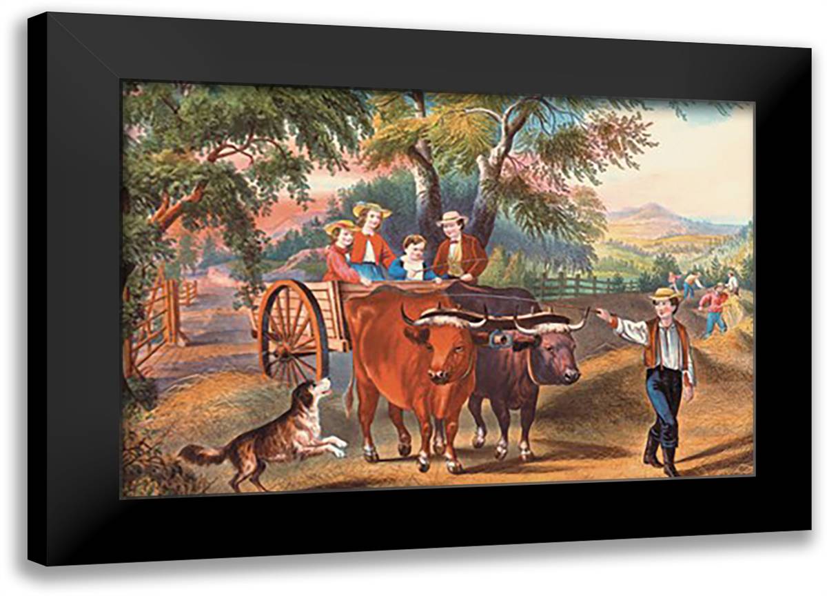 Haying Time 22x16 Black Modern Wood Framed Art Print Poster by Currier, Nathaniel
