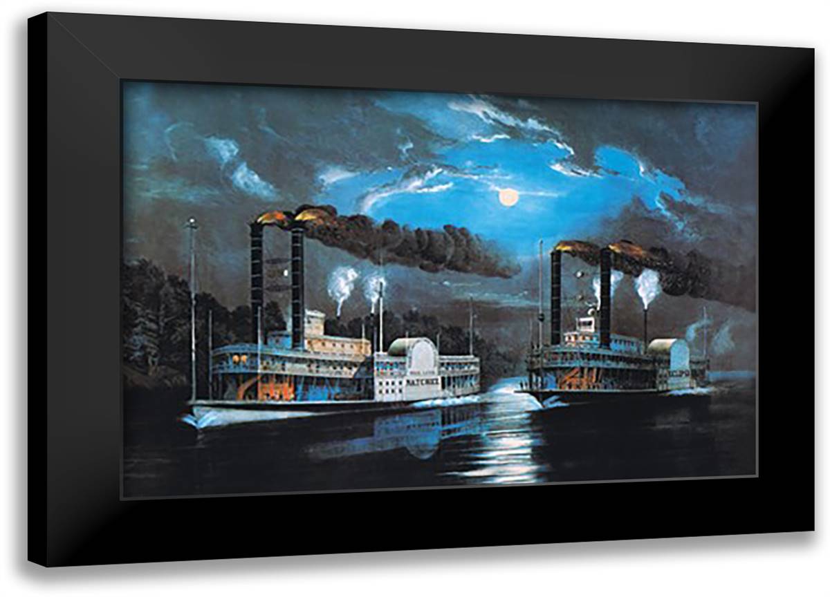 Midnight Race 22x16 Black Modern Wood Framed Art Print Poster by Currier, Nathaniel