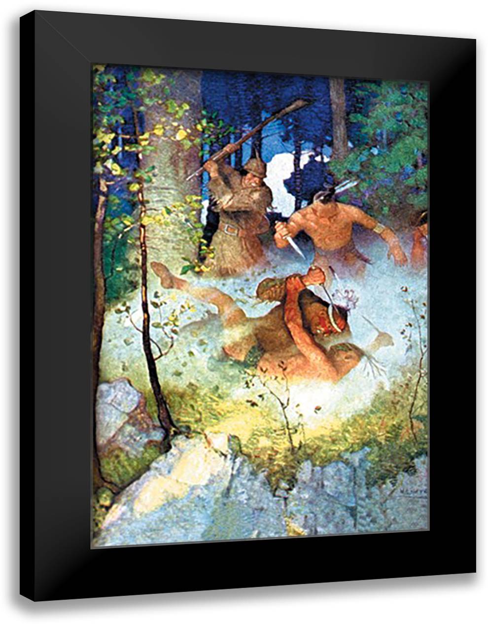 Fight in the Forest 16x22 Black Modern Wood Framed Art Print Poster by Wyeth, Newell Convers