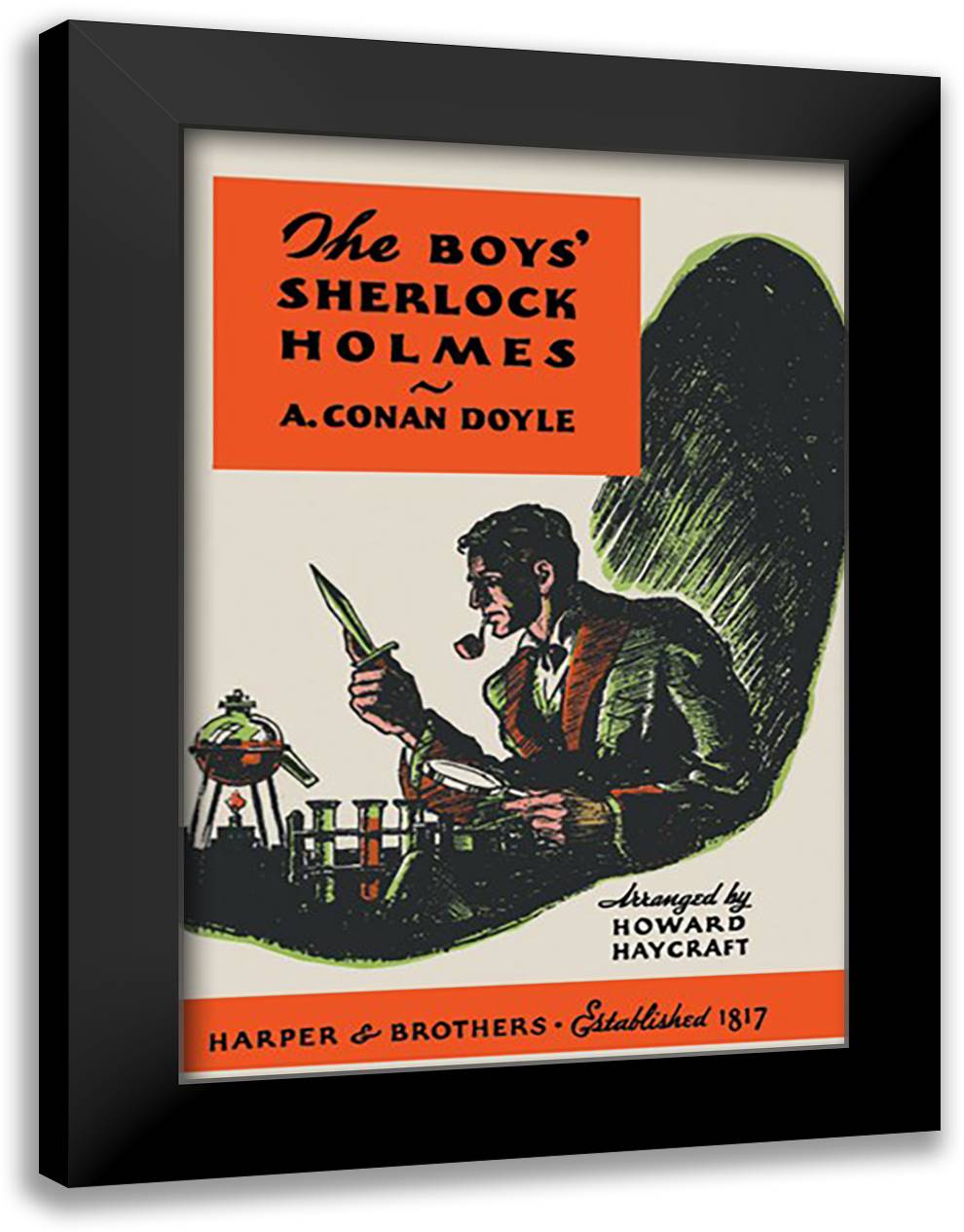 Boys' Sherlock Holmes (book cover) 16x22 Black Modern Wood Framed Art Print Poster by Bull, Charles Livingston