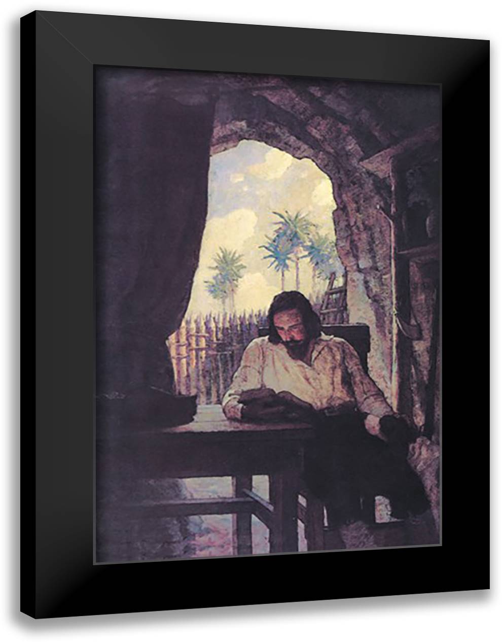 Reading the Bible 16x22 Black Modern Wood Framed Art Print Poster by Wyeth, Newell Convers
