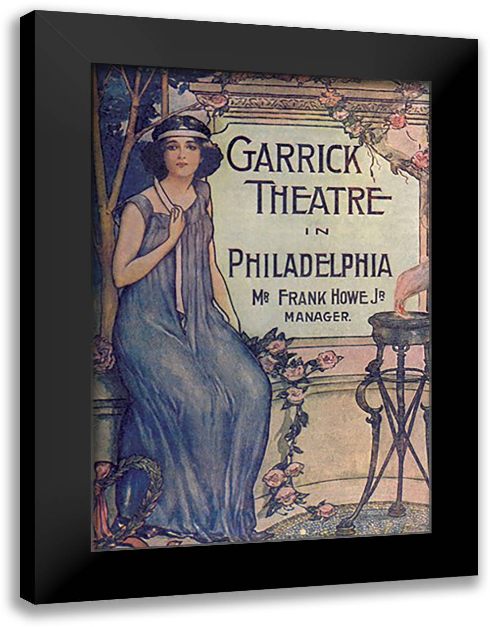Garrick Theater 16x22 Black Modern Wood Framed Art Print Poster