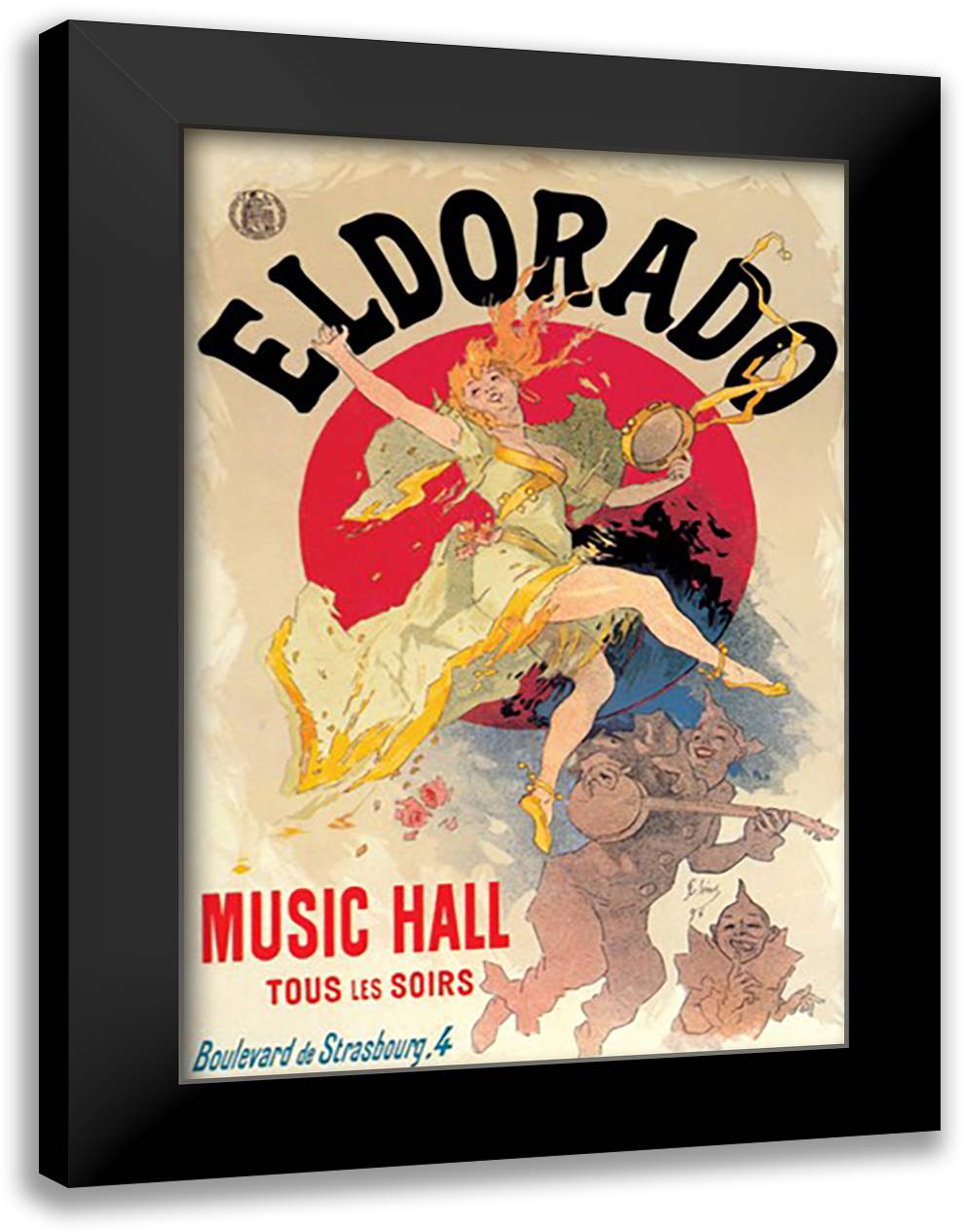 Eldorado Music Hall 16x22 Black Modern Wood Framed Art Print Poster by Cheret, Jules