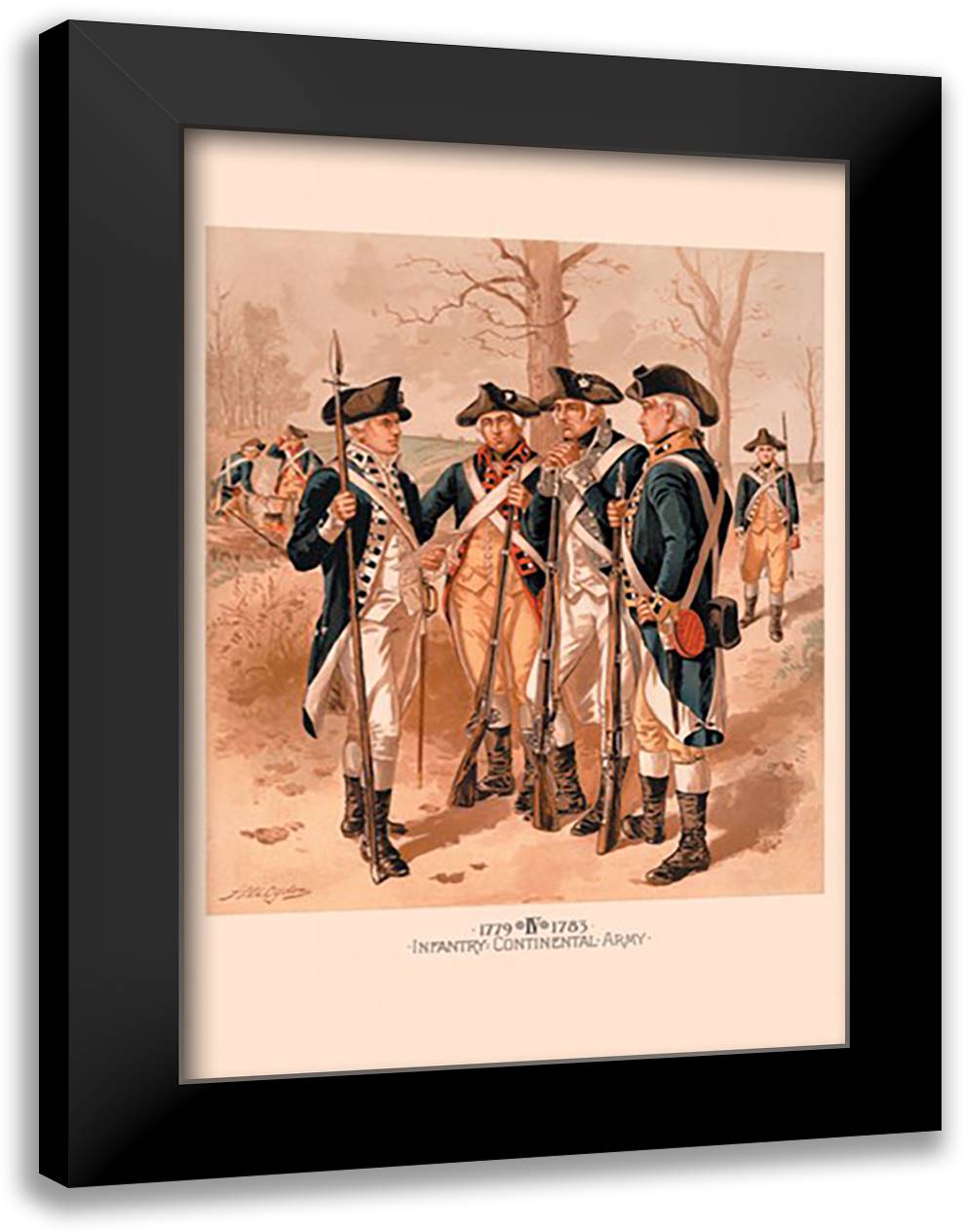 Infantry - Continental Army 16x22 Black Modern Wood Framed Art Print Poster by Ogden, H. A.