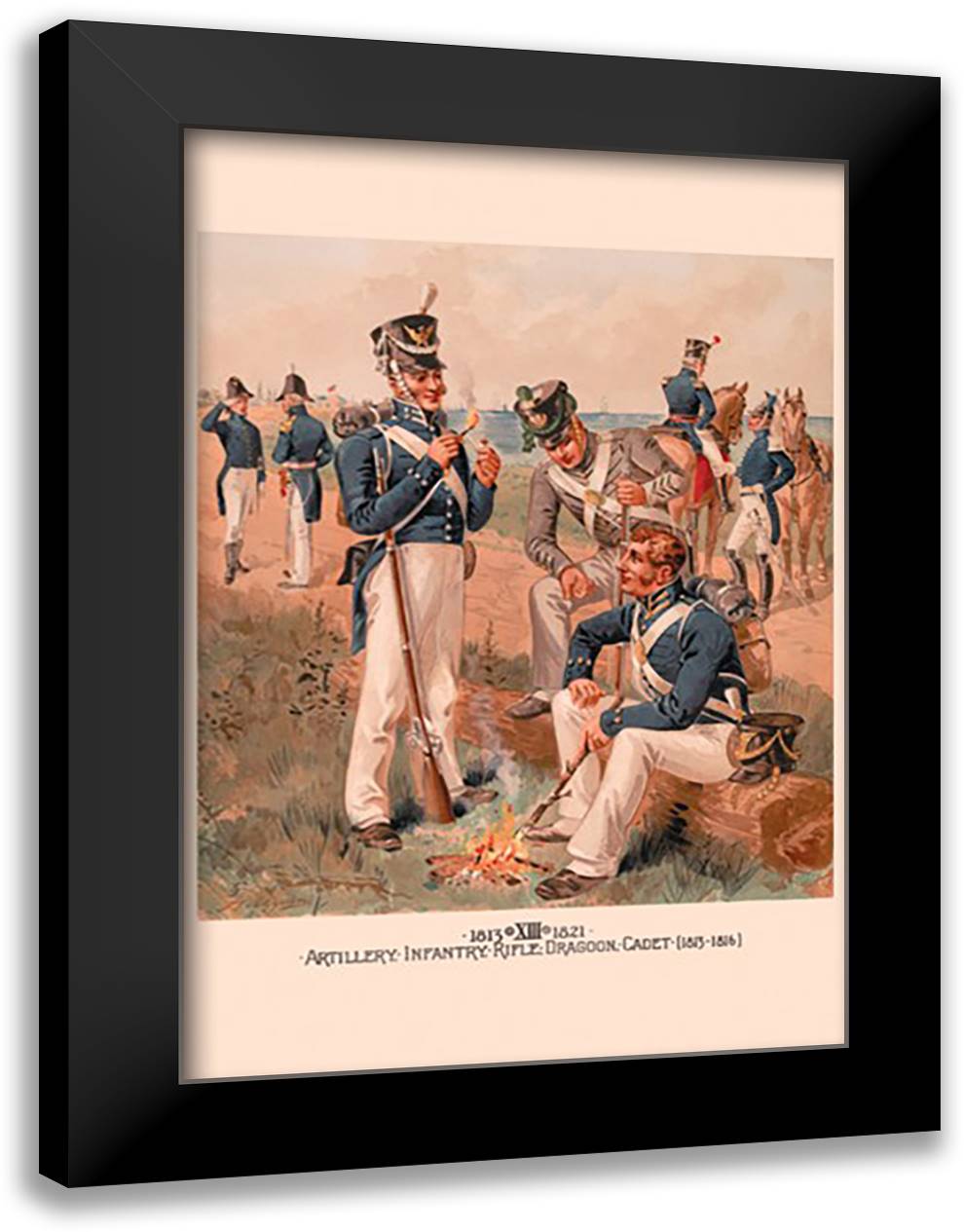 Artillery, Infantry, Rifle, Dragoon and Cadet 1813-1816 16x22 Black Modern Wood Framed Art Print Poster by Ogden, H. A.