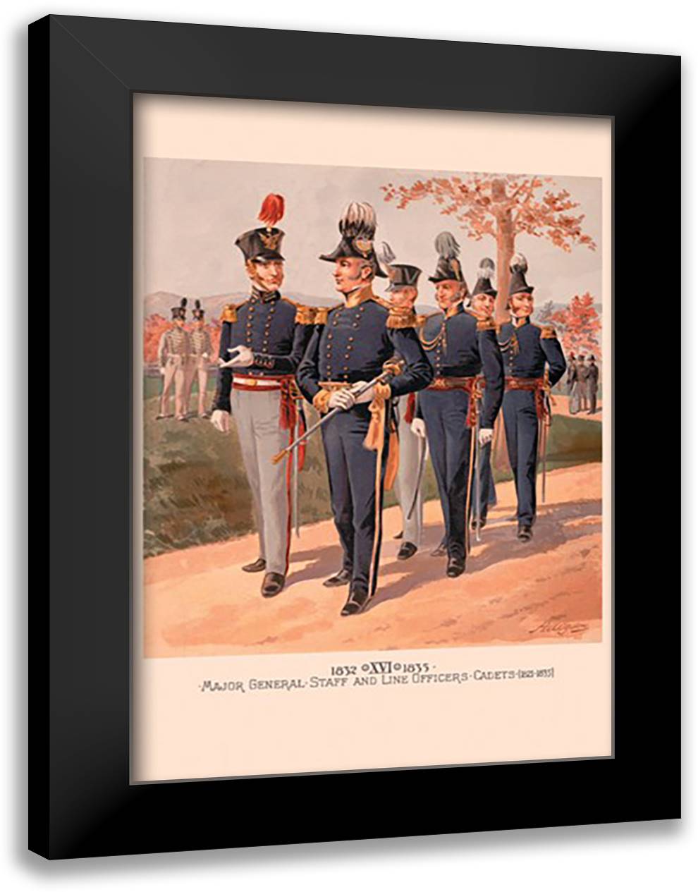Major General, Staff and Line Officers - Cadets 16x22 Black Modern Wood Framed Art Print Poster by Ogden, H. A.