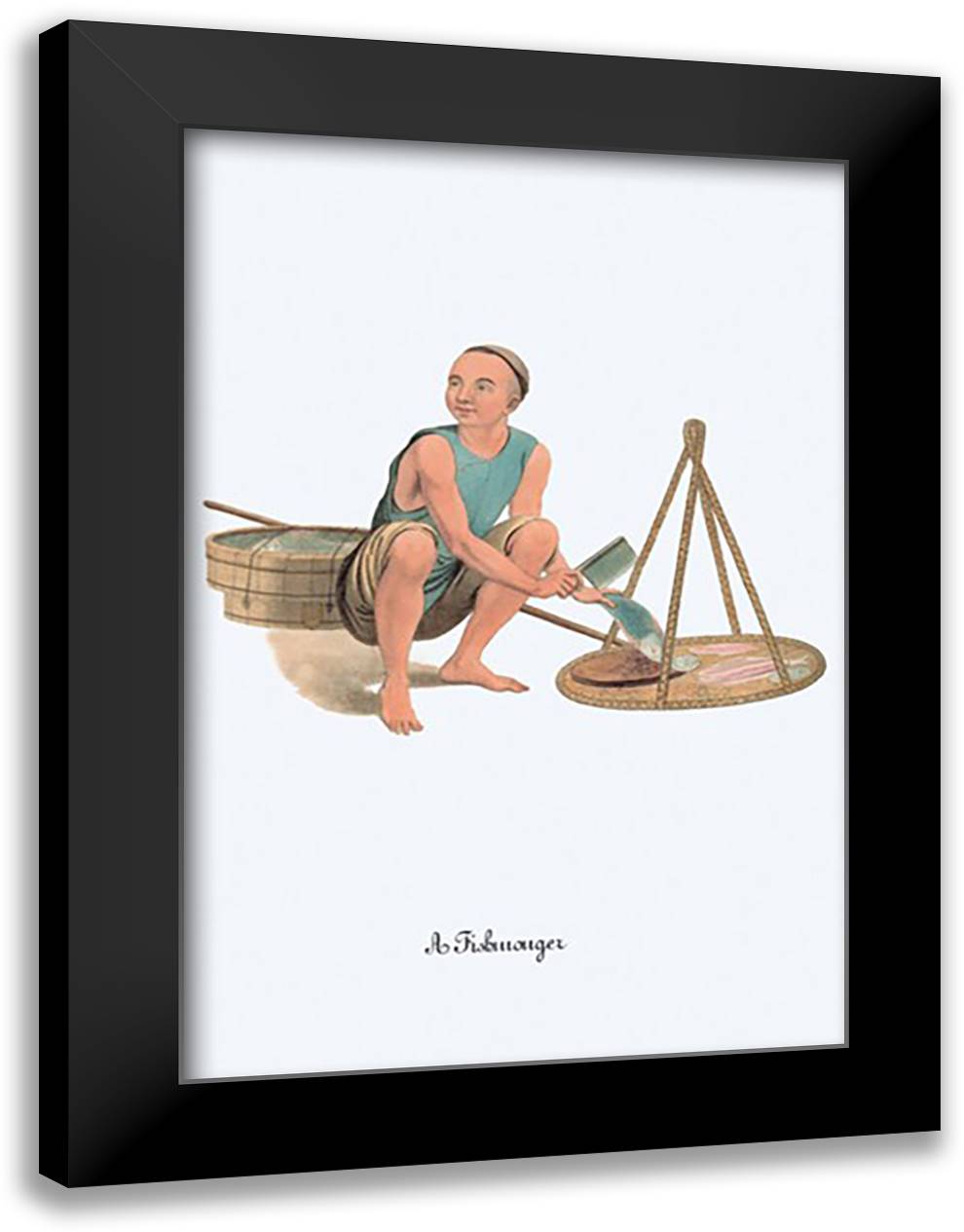 Fishmonger 16x22 Black Modern Wood Framed Art Print Poster by Malon, George Henry