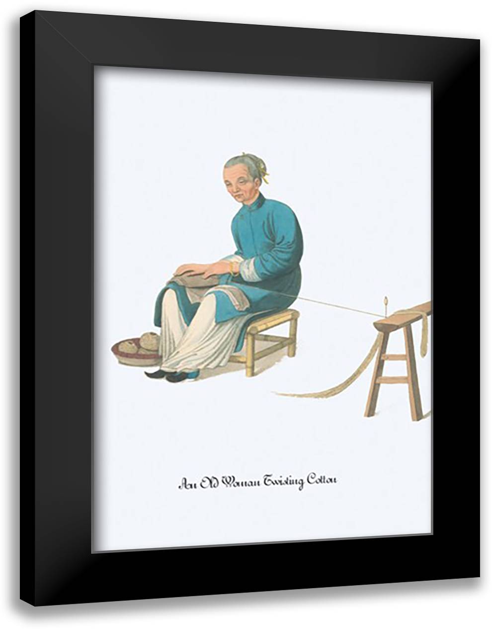 Old Woman Twisting Cotton 16x22 Black Modern Wood Framed Art Print Poster by Malon, George Henry