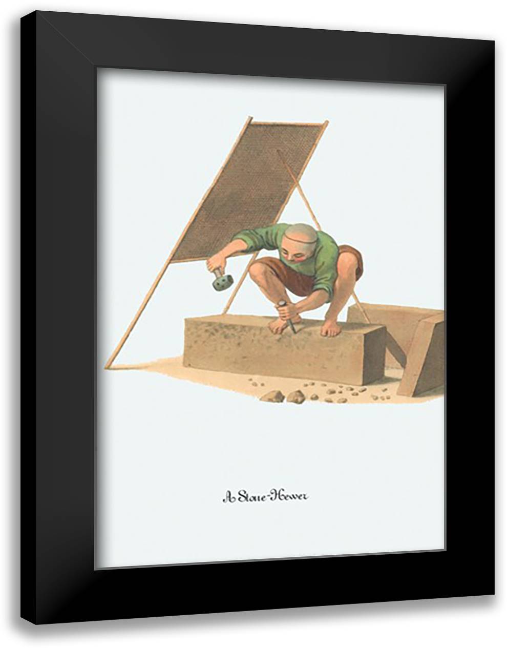 Stone-Hewer 16x22 Black Modern Wood Framed Art Print Poster by Malon, George Henry
