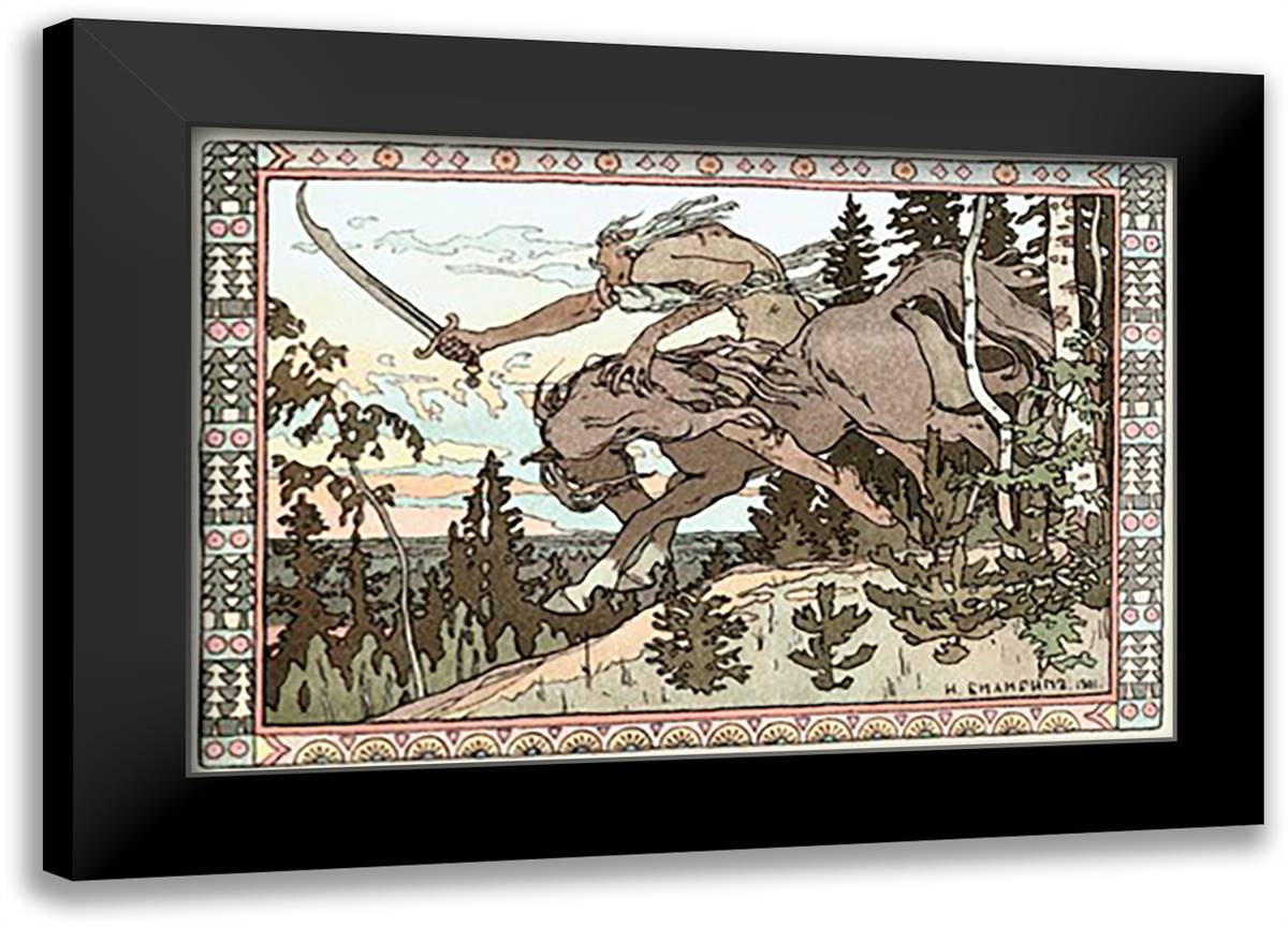 Into Battle 22x16 Black Modern Wood Framed Art Print Poster by Bilibin, Ivan