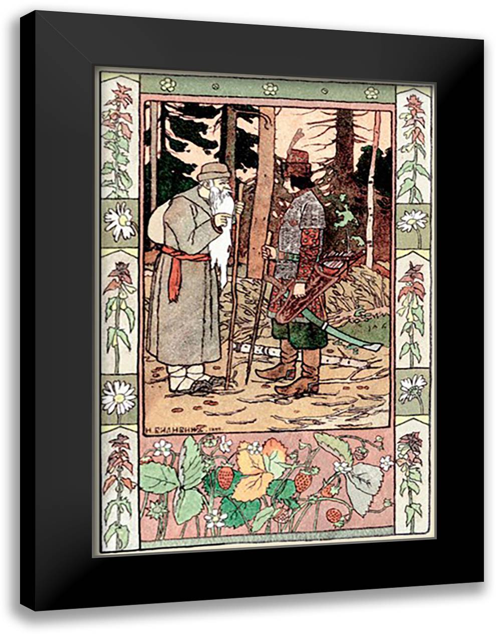 Old Man and Archer 16x22 Black Modern Wood Framed Art Print Poster by Bilibin, Ivan