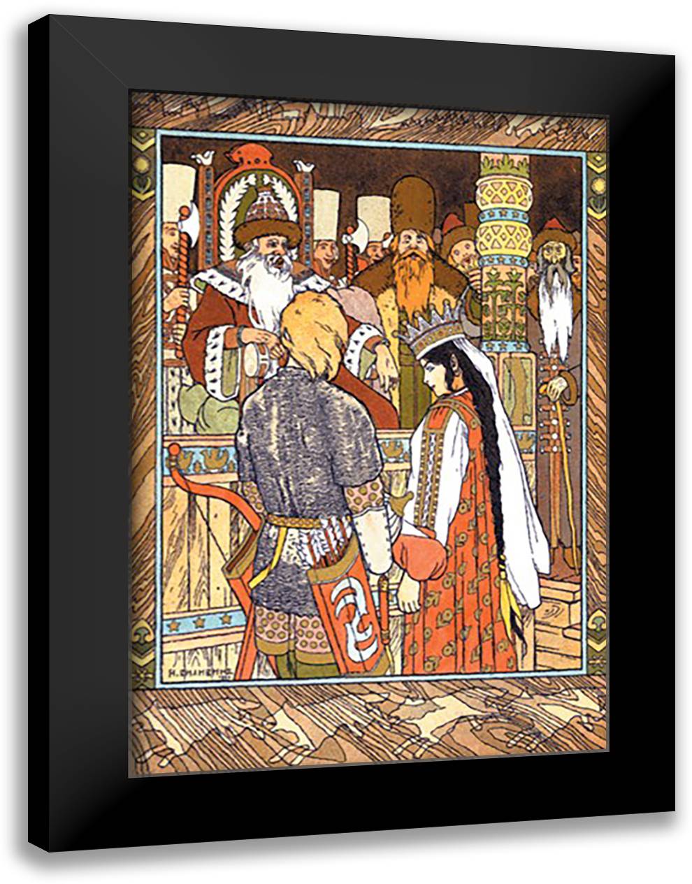 Prince and Princess 16x22 Black Modern Wood Framed Art Print Poster by Bilibin, Ivan
