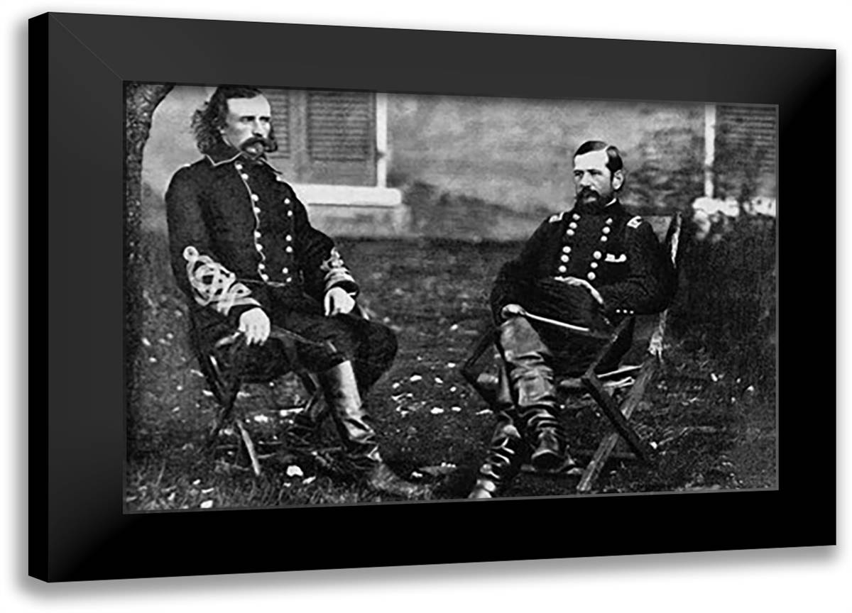 Major General Custer, General Pleasanton 22x16 Black Modern Wood Framed Art Print Poster