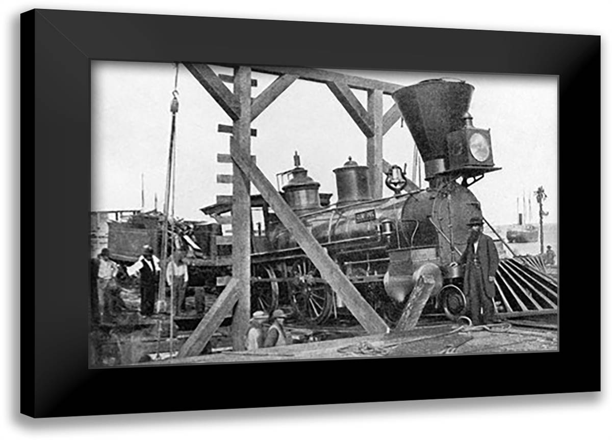 Landing the Military Engine "General Dix" 22x16 Black Modern Wood Framed Art Print Poster