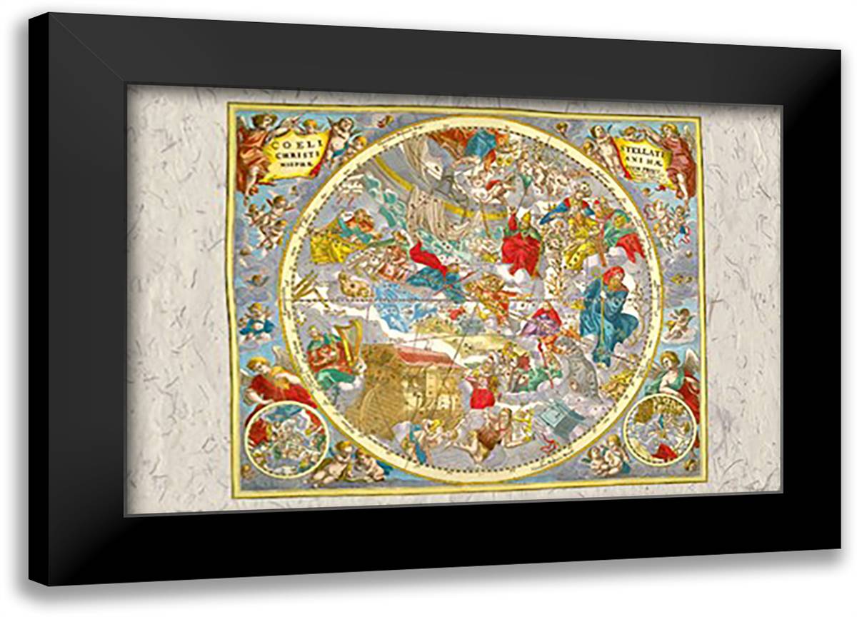 Sky Chart 22x16 Black Modern Wood Framed Art Print Poster by Cellarius, Andreas