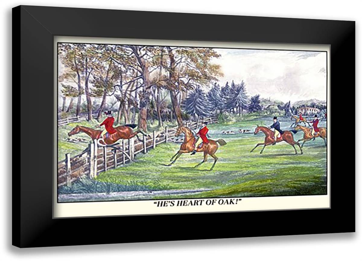Horseman Jumps the Fence to Follow the Hounds 22x16 Black Modern Wood Framed Art Print Poster by Alken, Henry Thomas