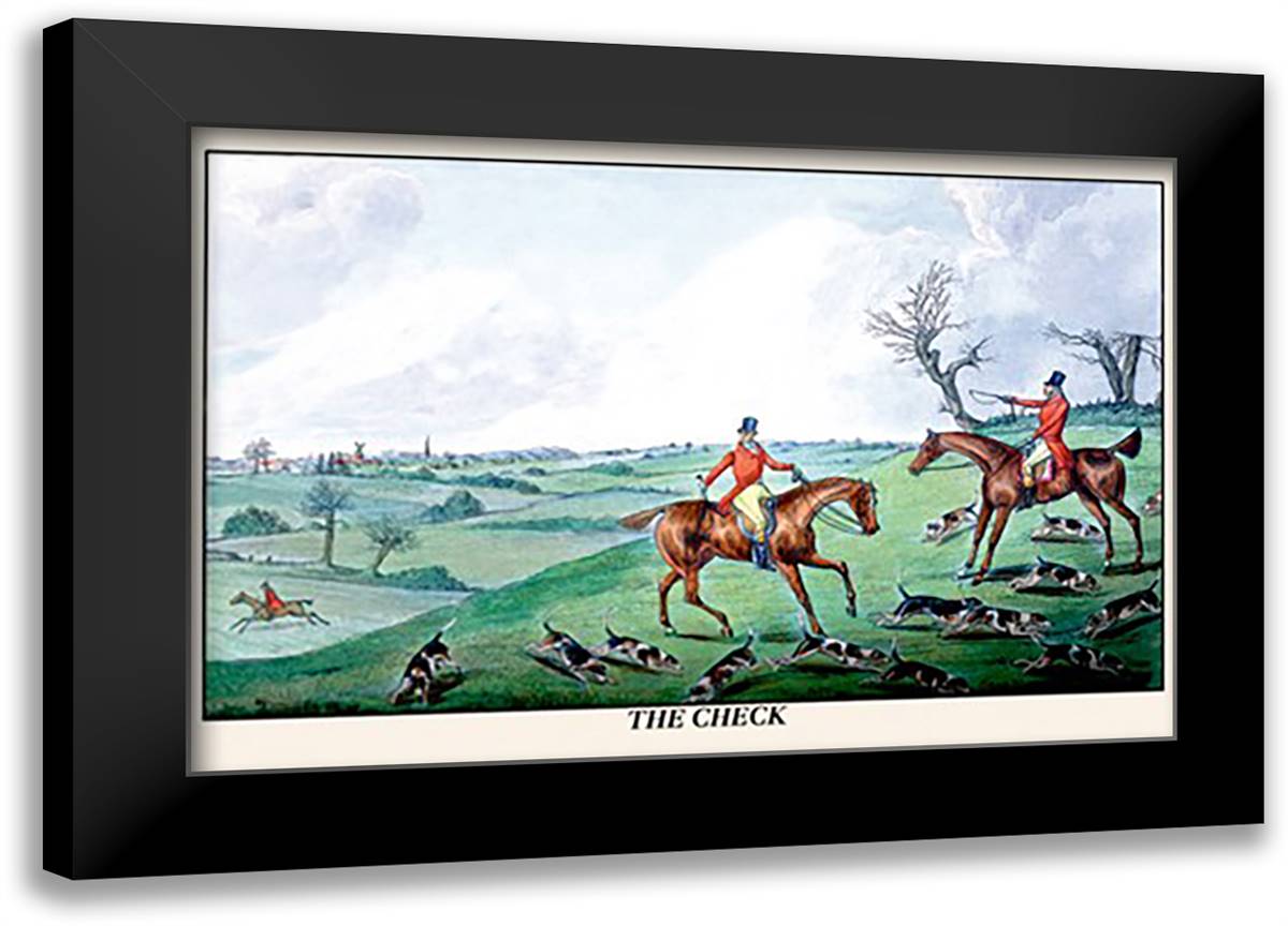 Fox Hunters and Hounds in an Open Field 22x16 Black Modern Wood Framed Art Print Poster by Alken, Henry Thomas