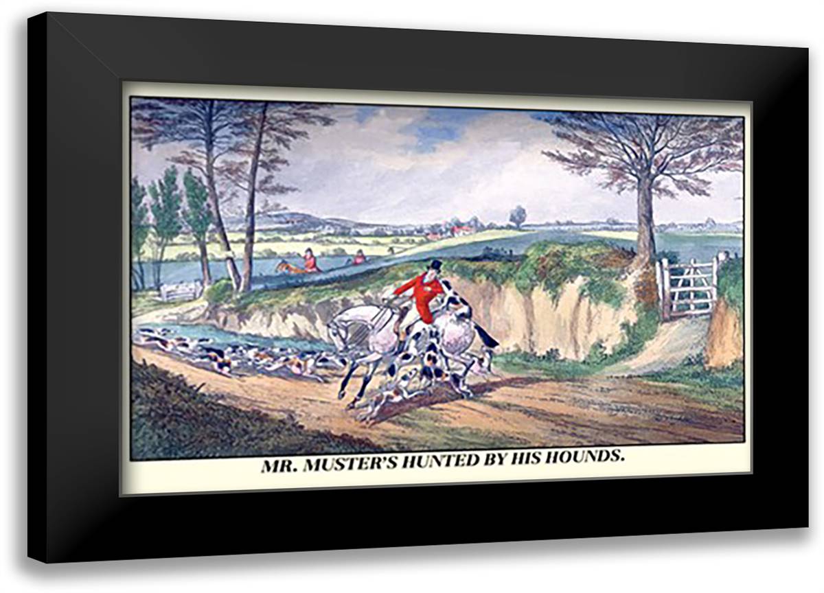 Mr. Muster's Hunted by his Hounds 22x16 Black Modern Wood Framed Art Print Poster by Alken, Henry Thomas