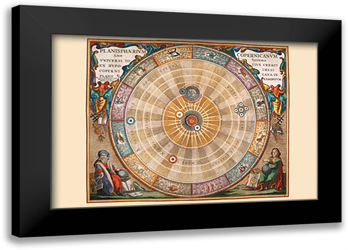 Planisphaerium Copernicanum 22x16 Black Modern Wood Framed Art Print Poster by Cellarius, Andreas