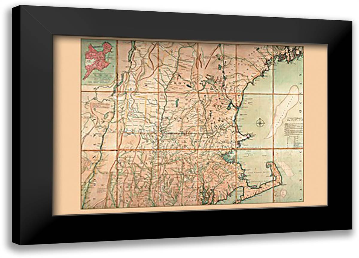 Map of the Most Inhabited Part of New England 22x16 Black Modern Wood Framed Art Print Poster by Jefferys, Thomas
