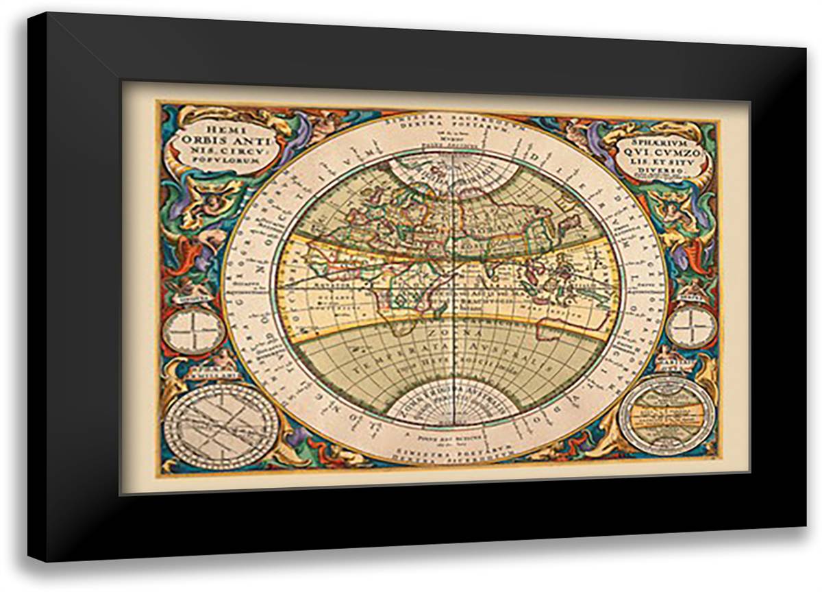 Hemisphaerium Orbis Antiqui 22x16 Black Modern Wood Framed Art Print Poster by Cellarius, Andreas