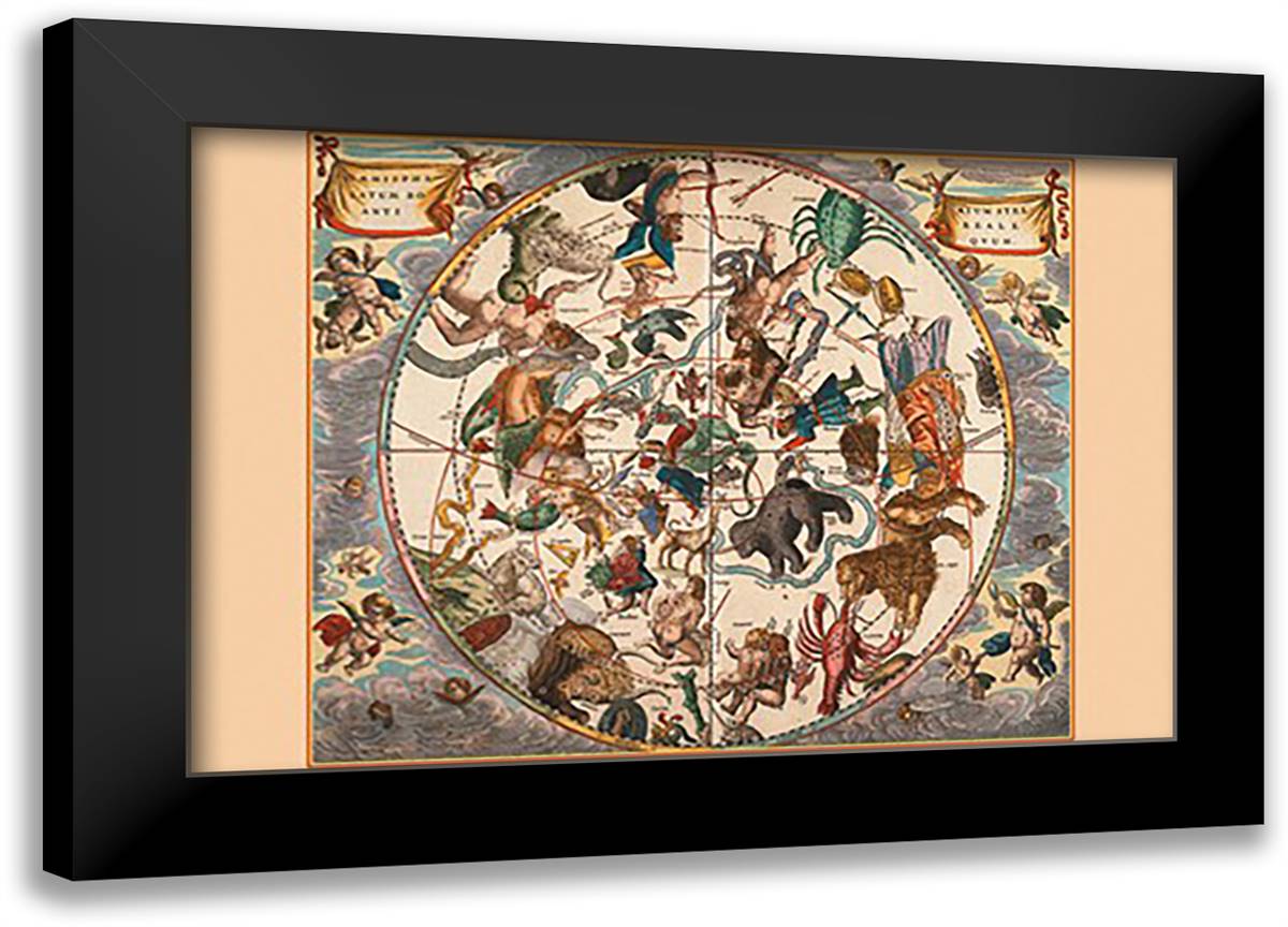 Haemispherium Stellatum Boreale Antiquum 22x16 Black Modern Wood Framed Art Print Poster by Cellarius, Andreas