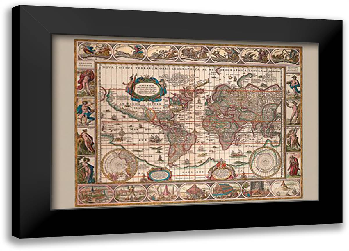 Nova Totius Terrarum Orbis 22x16 Black Modern Wood Framed Art Print Poster by Blaeu, Willem