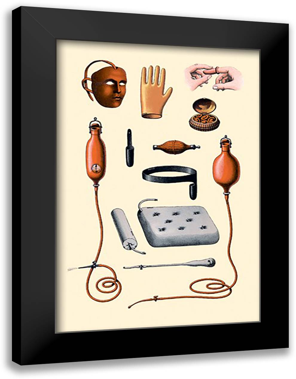 Assorted Rubber Medical Accessories 16x22 Black Modern Wood Framed Art Print Poster by Porges, Jules