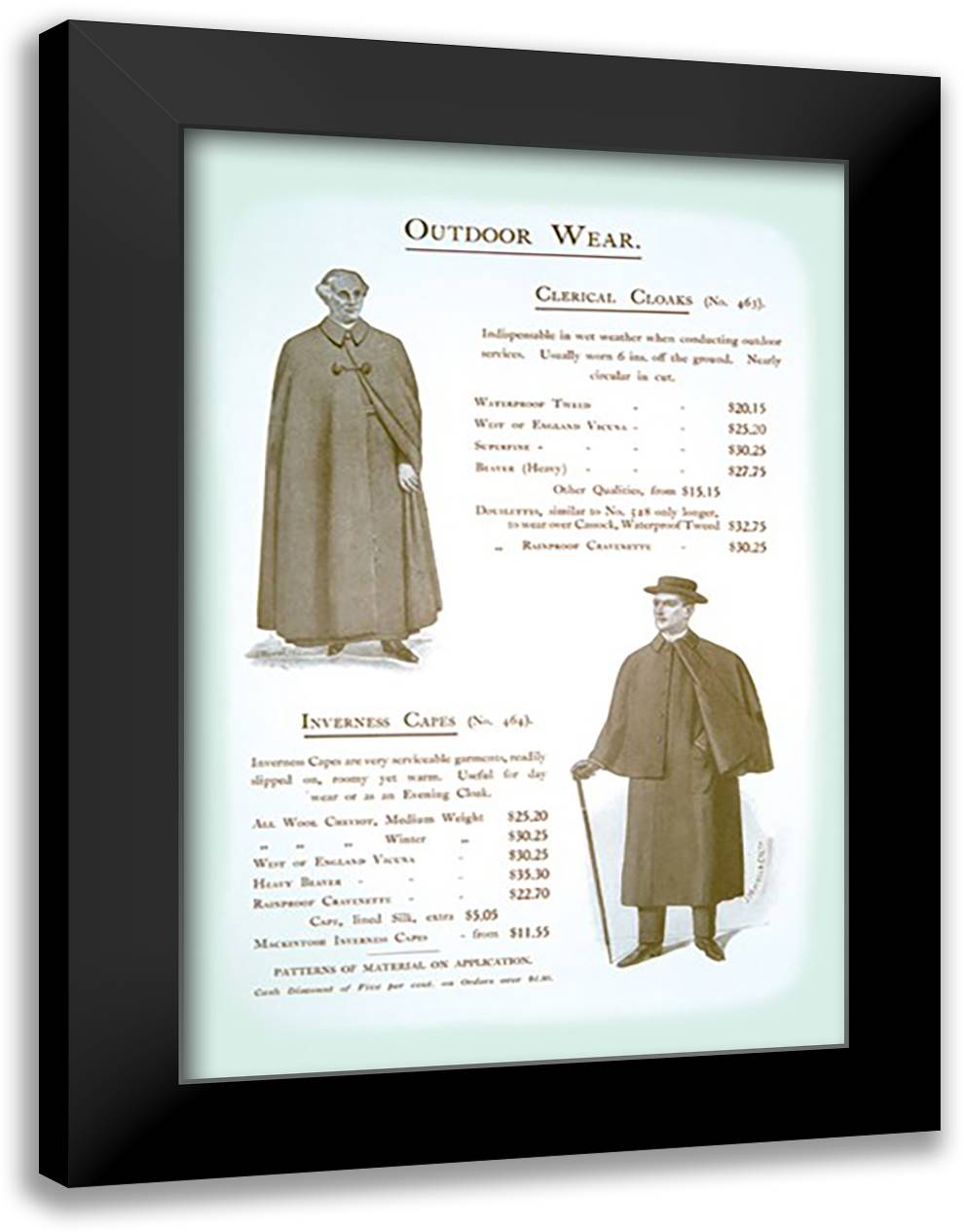 Outdoor Wear, Coats, and Capes 16x22 Black Modern Wood Framed Art Print Poster